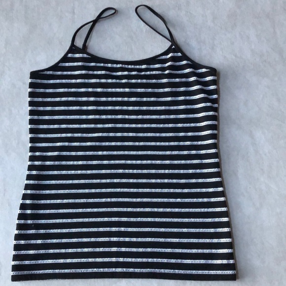 LOFT Tops - LOFT Black With White Stripes Adjustable Spaghetti Strap Camisole Tank Size S